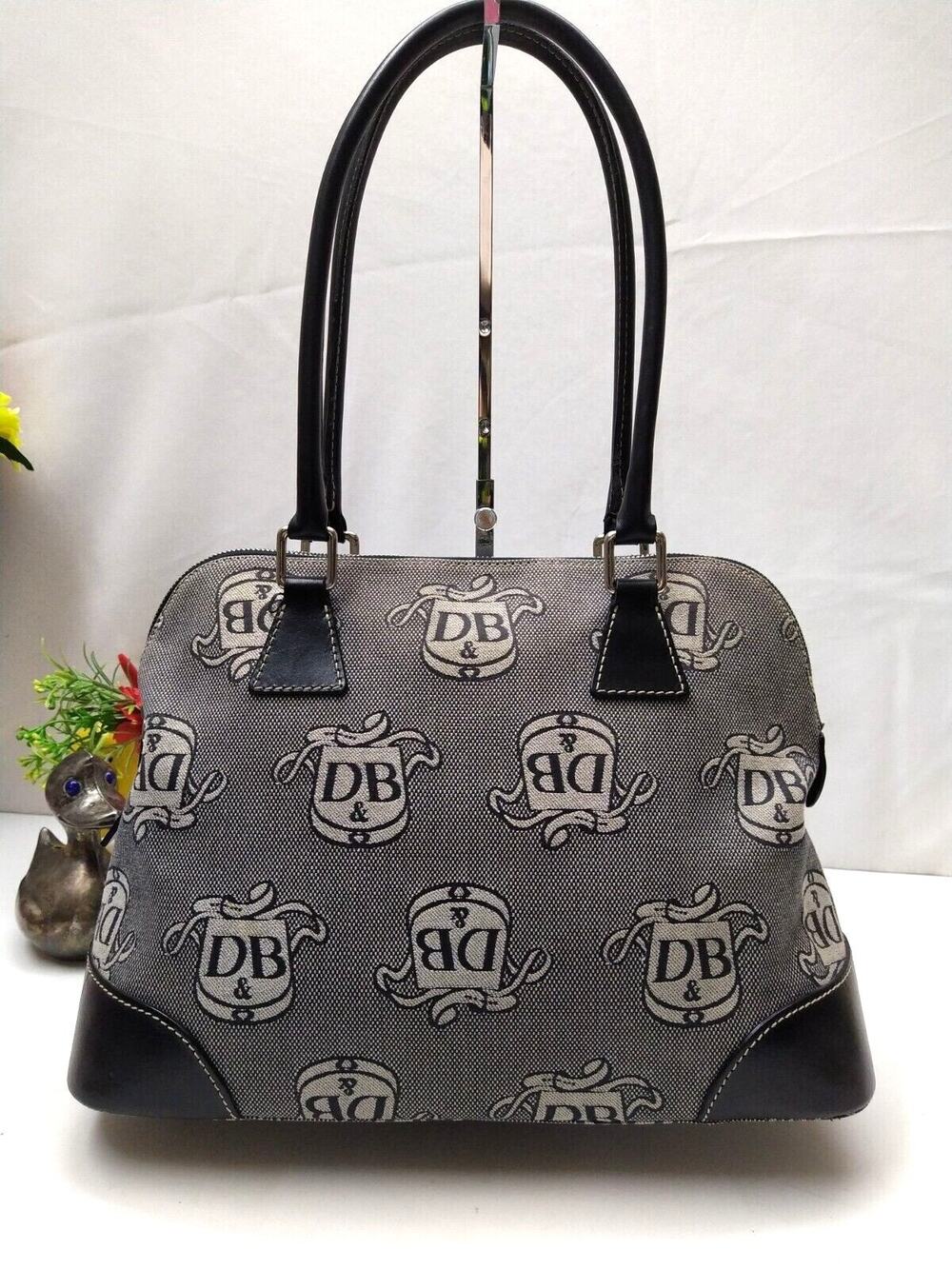 Dooney & Bourke Gray Canvas DB Printed Doublde Handles Satchel Shoulder Bag